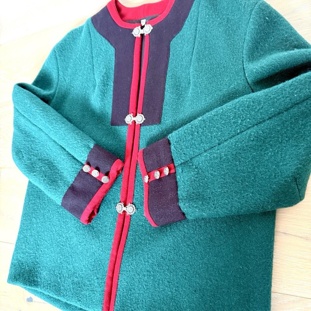 New England Boiled Wool Style Emerald Cropped Blazer Women's Size L